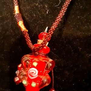 Murano Glass red oil ashes urn bottle cork penda